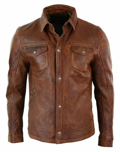 Men leather shirt brown 100 - brown, 100%