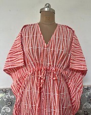 Indian Orange Floral Kaftan Summer Bikini Cover Up Maxi Beach Kimonos Dress US