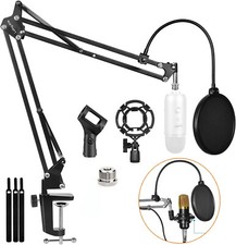 Microphone Stand Boom Arm, Mic Stand Desk Mount W/ Pop Filte Shock for Blue Yeti
