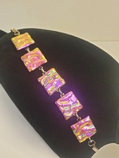 Vintage  Dichroic  Glass Bracelet  Iridescent  Pink .