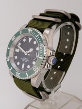 Men's Custom Black Green 'Kermit' Divers Watch. Seiko TMI NH35 Auto Movt NATO.