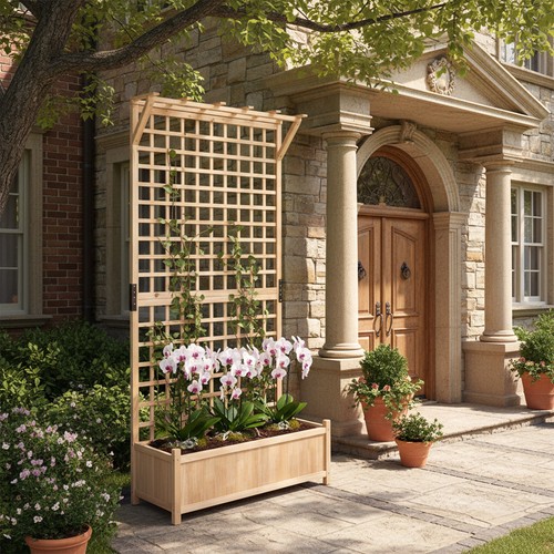 Fir wood planter with - fir, trellis