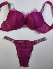 Victorias Secret 38B Bra Very Sexy Lace Push Up Diamante Shine Strap Purple Lace