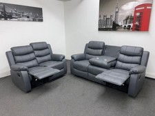 SPECIAL OFFER! Lando Grey Leather 3 + 2 Seater ELECTRIC Reclining Sofa Set With
