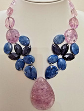 LOLA ROSE BEAUTIFUL LILAC & NAVY QUARTZ & BLUE AGATE GEMSTONE NECKLACE 18"- NWOT