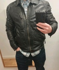 Men's Black Pure Leather Jacket Size M VGC (the marks are on mirror not coat!)