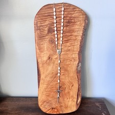 Antique Mother Of Pearl & White Metal Rosary Beads, Vintage Religious Necklace