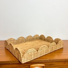 Boho Vintage Rattan Scalloped Tray, Wicker Decorative Tray