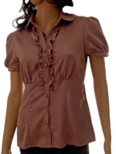 vintage F&F shiny satin effect mauve frill & puff sleeves blouse brand new