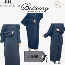 New Women's Batwing Abaya With Pockets Maxi Dress Jilbab Black Muslim Dubai Plus