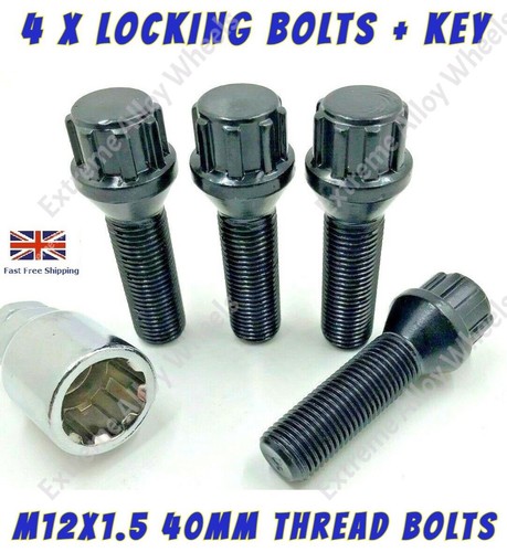Black wheel locking bolts - locking, fits
