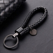 Black Car Keychain Leather Rope Strap Weave Keyring Key Ring Chain Key Fob Gift