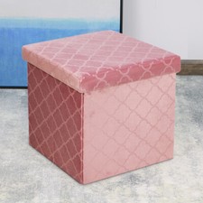 Folding Storage Ottoman Velvet Lattice Storage Box Pressed Velvet Bench Stool 