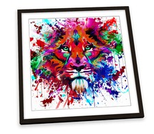 Lion Graffiti Face FRAMED ART PRINT Picture Square Artwork