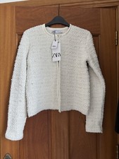 Ladies Zara Cream Knit Short Jacket With Pearls Size M