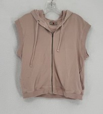 Ton Sur Ton Womens Vintage 90s Pink Drawstring Sleeveless Zip Hoodie Sweatshirt