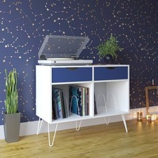 Unused in box - Vinyl Turntable Stand Record Player Drawers in White and Blue