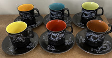 Set of Six Vintage, Mid Century, Crown Devon 'Harlequin' Coffee Cups & Saucers