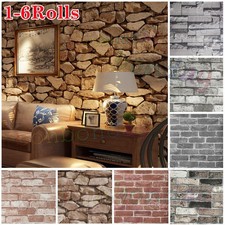 1-6X 3D Effect Vintage Brick Wallpaper Realistic Slate Stone Textured Wall Decor