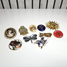 10x VINTAGE Brooches – Enamel, Cloisonné, Portrait Miniature, Animal & Floral