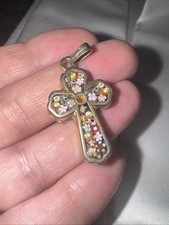 Small Micro Mosaic Italy Cross Pendant Vintage