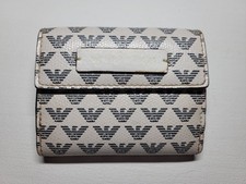 Emporio Armani Wallet White Genuine Leather Trifold Wallet Purse Card Holder Bag