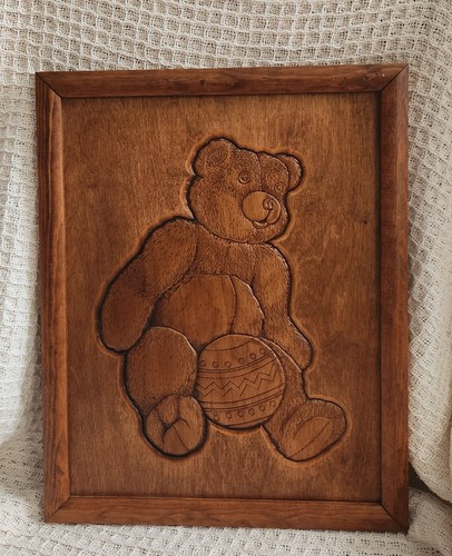 Vintage carved wooden teddy - vintage,