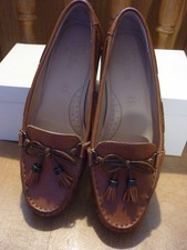 Ladies M & S Tan Footglove leather moccasin shoes UK 4