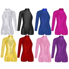 UK Girls Jazz Latin Dance Sparkle Ballet Leotard Jumpsuit Sequins Dancing Outfit