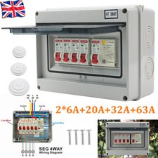 4 Way Consumer Unit fuse box 4MCB Circuit Breakers Isolator Shed Garage Caravan