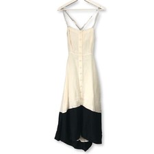 Anthropologie Maeve Colorblocked Contrast Midi Dress Smocked Black White Size M