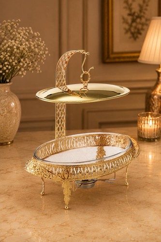 Gold serving tray stand - stand, buffet