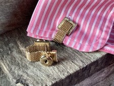Vintage SWANK Karat Mesh Wrap Around Press Stud Snap Kum Apart Cufflinks Mod