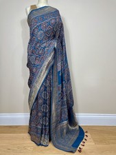 Blue Ajrakh Pure Dola Silk