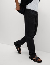 Marks & Spencer Mens Black Linen Striped Loose Fit Men Trousers - M&S