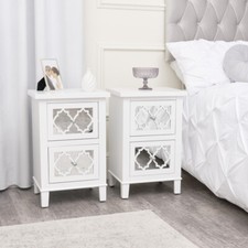 Pair of White Mirrored Bedside