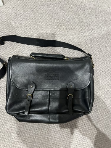Barbour black leather laptop - black,