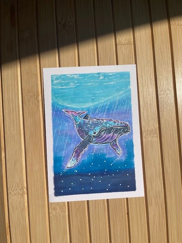 Aceo original painting whale - original,