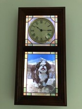 Danbury Mint "4 Seasons" Shih Tzu Illuminated Wall Clock, Wood/Painted Glass
