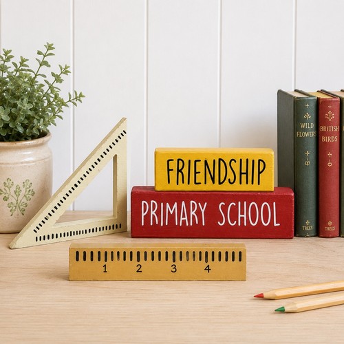Handmade wooden school decor - school,