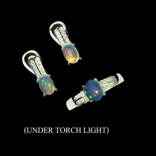 Silver earring ring - silver, opal