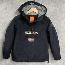 Napapijri Rainforest Jacket Mens Small Winter Black Fleece Lined Coat Pull On