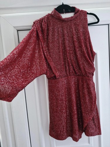 Zara red sequin - sequin, one-shoulder