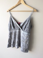 Monsoon grey embroidered cami SILK top | Size UK 14