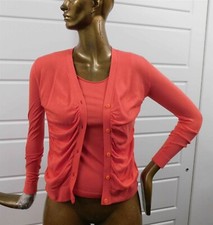LaFayette 148 New York Flamingo Pink 2pc Ruched Cardigan Twinset sz P
