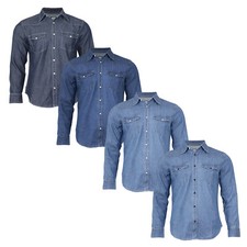 New Men's Traditional Denim Shirt with Flap pocket and Snap button from S-5XL