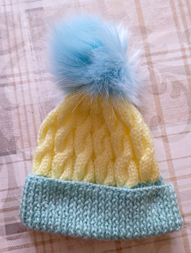 Child cable knit bobble - knit, hat