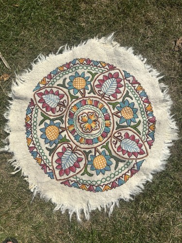 Round wool rug kashmiri - rug,
