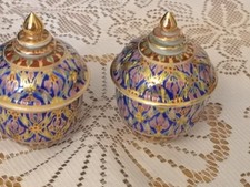 Thai Benjarong Lidded Jars .Multicoloured with Gold Detail.Hand Painted