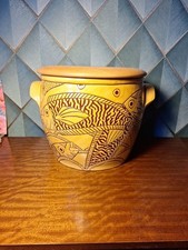 Jason Shackleton Scottish Studio Pottery Bread Crock Bin FISH/BIRD Dumfrieshire